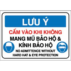 Biển báo - Cấm vào khi không mang mũ bảo hộ và kính bảo hộ